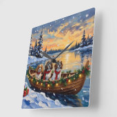 Cavalier King Charles Spaniel Christmas Boat Vierkante Klok (Hoek)
