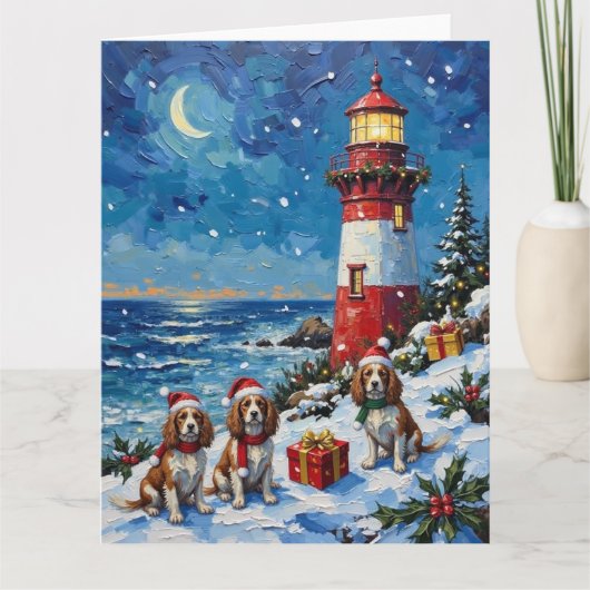 Cavalier King Charles Spaniel Christmas Lighthouse Kaart (Voorkant)