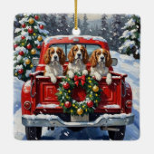 Cavalier King Charles Spaniel Christmas Red Truck Keramisch Ornament (Achterkant)