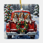 Cavalier King Charles Spaniel Christmas Red Truck Keramisch Ornament (Voorkant)