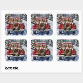 Cavalier King Charles Spaniel Christmas Red Truck Vierkante Sticker (Vel)