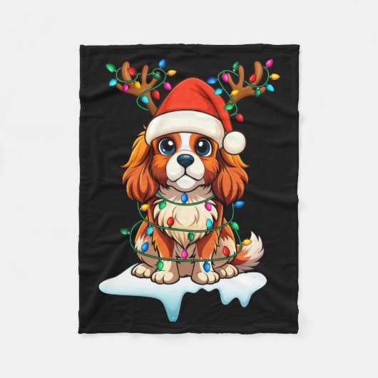 Cavalier King Charles Spaniel Christmas Reindeer P Fleece Deken (Voorkant)