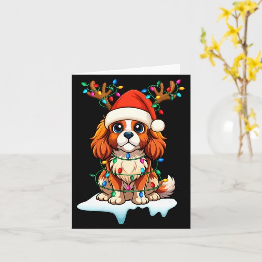 Cavalier King Charles Spaniel Christmas Reindeer P Kaart (Gele Bloem)