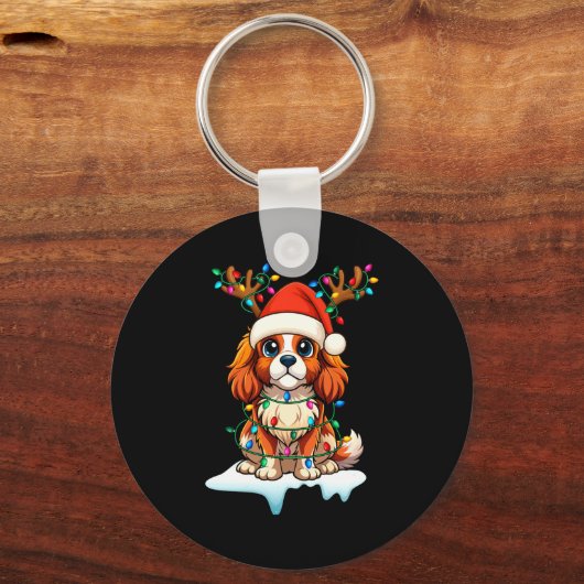 Cavalier King Charles Spaniel Christmas Reindeer P Sleutelhanger (Voorkant)