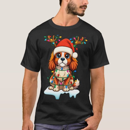 Cavalier King Charles Spaniel Christmas Reindeer P T-shirt (Voorkant)
