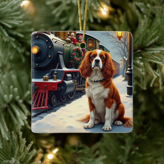 Cavalier King Charles Spaniel Christmas Train Keramisch Ornament (Boom)