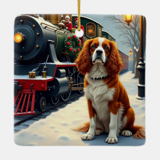 Cavalier King Charles Spaniel Christmas Train Keramisch Ornament (Achterkant)