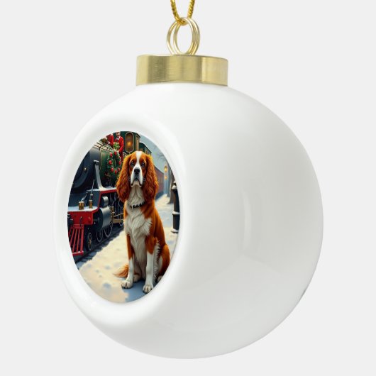 Cavalier King Charles Spaniel Christmas Train Keramische Bal Ornament (Rechts)