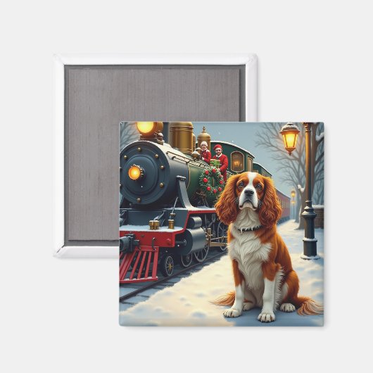 Cavalier King Charles Spaniel Christmas Train Magneet (Voorkant / Achterkant)
