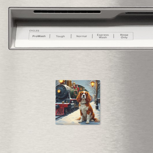 Cavalier King Charles Spaniel Christmas Train Magneet (Insitu (Vaatwasser))