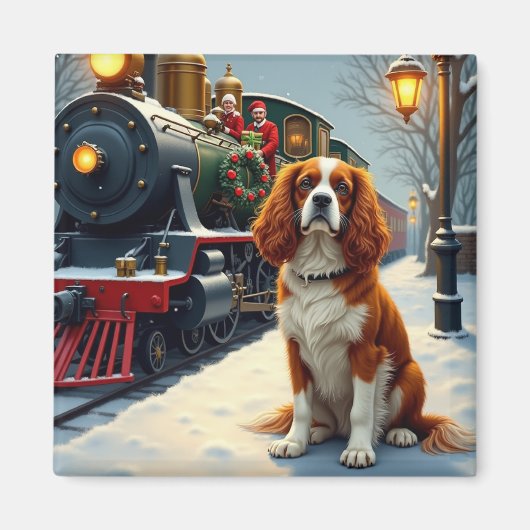 Cavalier King Charles Spaniel Christmas Train Magneet (Voorkant)