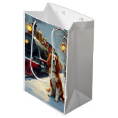 Cavalier King Charles Spaniel Christmas Train Medium Cadeauzakje (Voorkant Gekanteld)