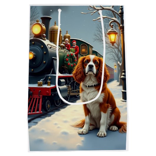 Cavalier King Charles Spaniel Christmas Train Medium Cadeauzakje (Achterkant)