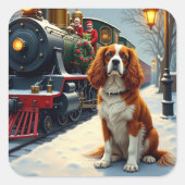 Cavalier King Charles Spaniel Christmas Train Vierkante Sticker (Voorkant)