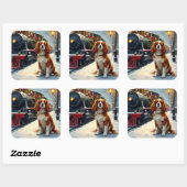 Cavalier King Charles Spaniel Christmas Train Vierkante Sticker (Vel)