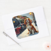 Cavalier King Charles Spaniel Christmas Train Vierkante Sticker (Envelop)