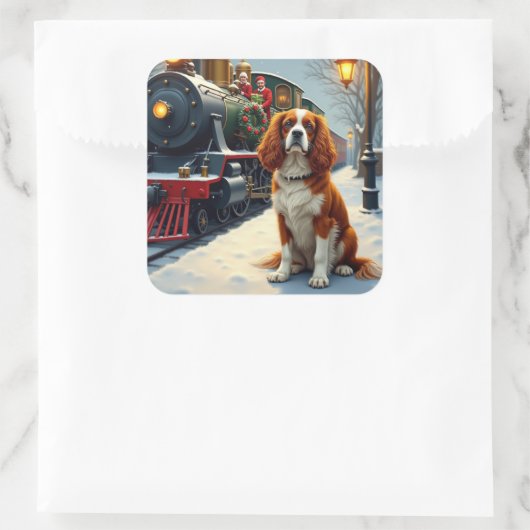 Cavalier King Charles Spaniel Christmas Train Vierkante Sticker (Tas)