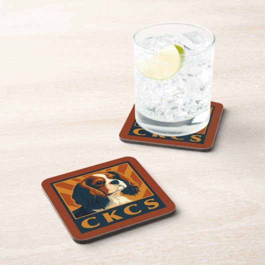 Cavalier King Charles Spaniel CKCS Retro Bier Onderzetter (Rechterzijde)