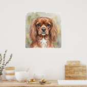 Cavalier King Charles Spaniel Close-Up Aquarel Poster (Keuken)