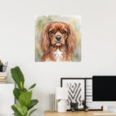 Cavalier King Charles Spaniel Close-Up Aquarel Poster (Thuiskantoor)