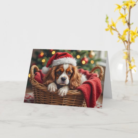 Cavalier King Charles Spaniel Cozy Basket Kaart (Gele Bloem)