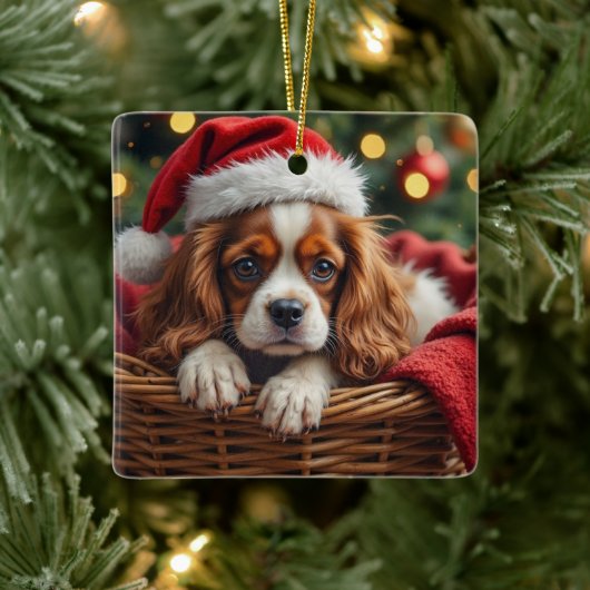 Cavalier King Charles Spaniel Cozy Basket Keramisch Ornament (Boom)