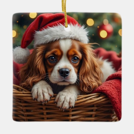 Cavalier King Charles Spaniel Cozy Basket Keramisch Ornament (Voorkant)