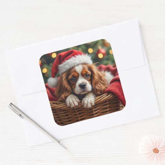 Cavalier King Charles Spaniel Cozy Basket Vierkante Sticker (Envelop)