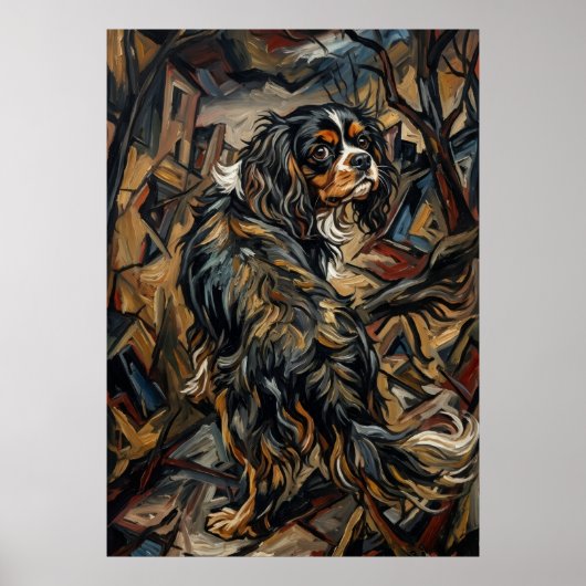 Cavalier King Charles Spaniel Cubistische Expressi Poster (Voorkant)