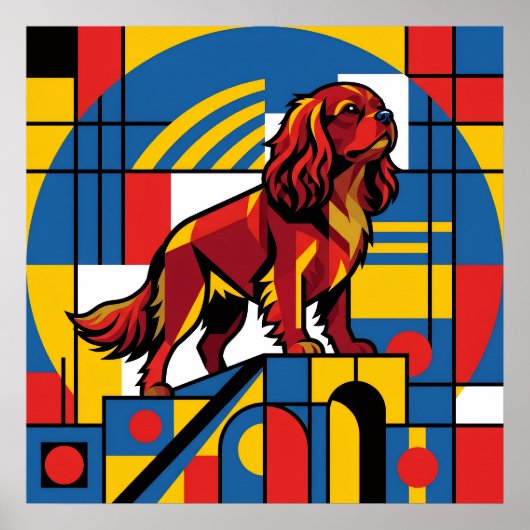 Cavalier King Charles Spaniel De Stijl Poster | Ma (Voorkant)