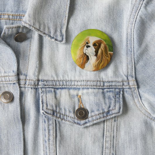 "Cavalier King Charles Spaniel" Dog Art Button (In situ)