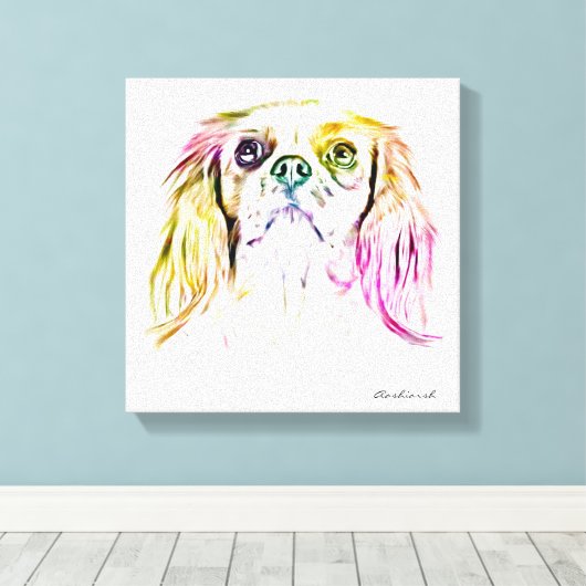 Cavalier King Charles Spaniel Dog Art Painting Canvas Afdruk (Insitu (Houten vloer))