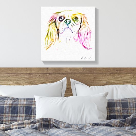 Cavalier King Charles Spaniel Dog Art Painting Canvas Afdruk (Insitu (Slaapkamer))