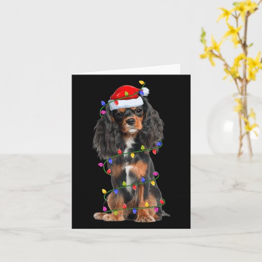 Cavalier King Charles Spaniel Dog Christmas Lights Kaart (Gele Bloem)