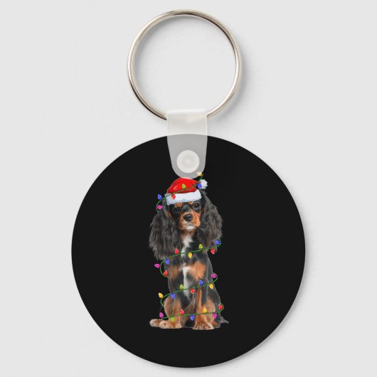 Cavalier King Charles Spaniel Dog Christmas Lights Sleutelhanger (Voorkant)