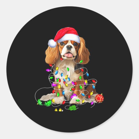 Cavalier King Charles Spaniel Dog Christmas Orname Ronde Sticker (Voorkant)