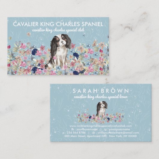 Cavalier King Charles Spaniel Dog Flower Pattern Visitekaartje (Voorkant / Achterkant)