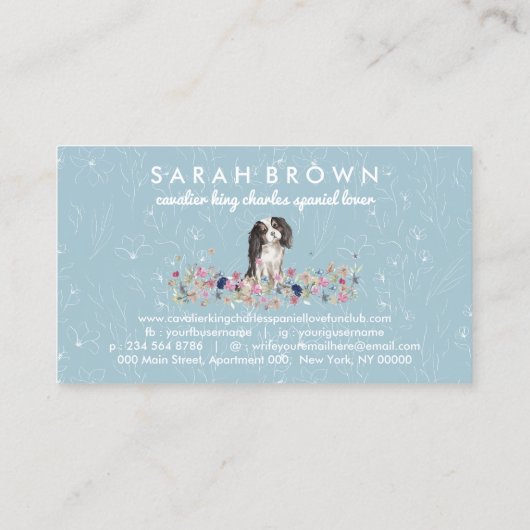 Cavalier King Charles Spaniel Dog Flower Pattern Visitekaartje (Achterkant)
