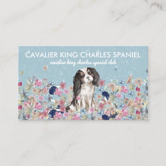 Cavalier King Charles Spaniel Dog Flower Pattern Visitekaartje (Voorkant)