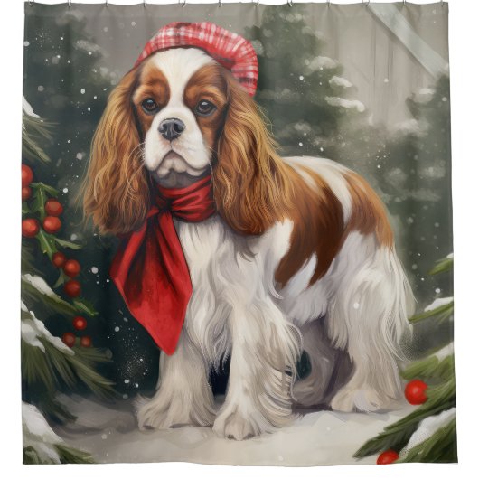 Cavalier King Charles Spaniel Dog Kerstmis Douchegordijn (Voorkant)
