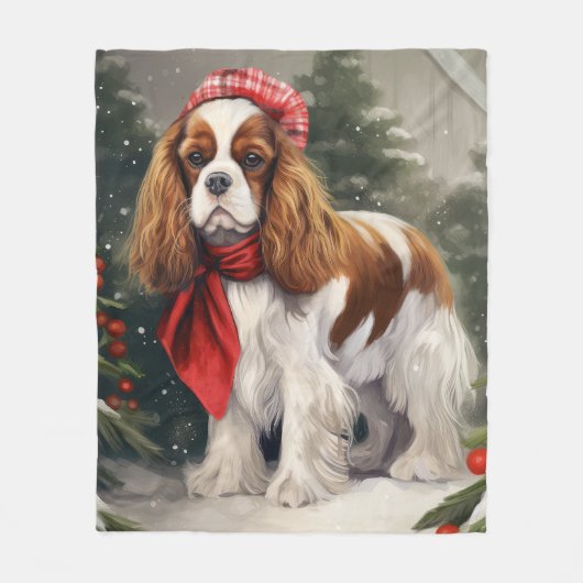 Cavalier King Charles Spaniel Dog Kerstmis Fleece Deken (Voorkant)