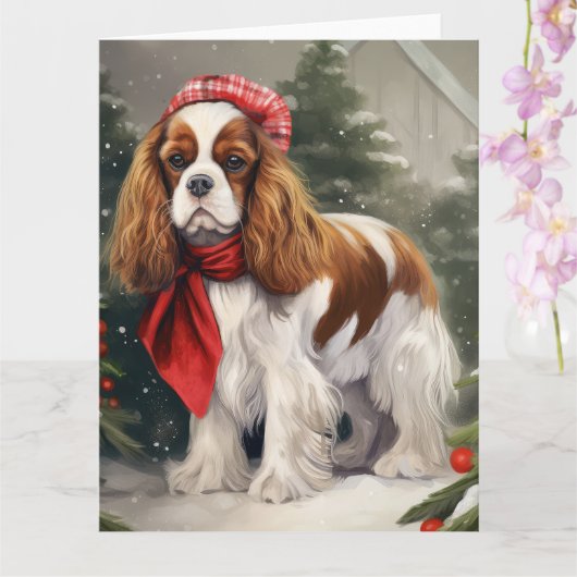 Cavalier King Charles Spaniel Dog Kerstmis Kaart (Orchidee)