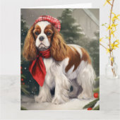 Cavalier King Charles Spaniel Dog Kerstmis Kaart (Gele Bloem)
