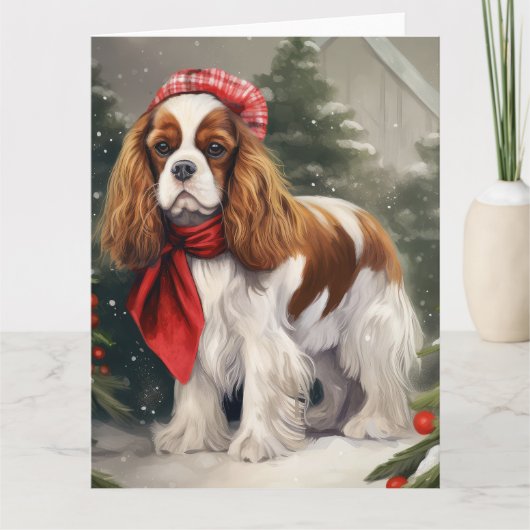 Cavalier King Charles Spaniel Dog Kerstmis Kaart (Voorkant)