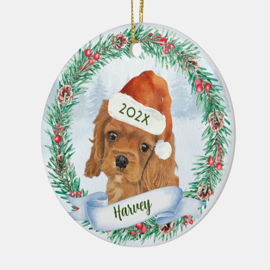 Cavalier King Charles Spaniel Dog Kerstmis Keramisch Ornament (Links)
