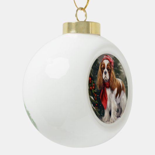 Cavalier King Charles Spaniel Dog Kerstmis Keramische Bal Ornament (Links)
