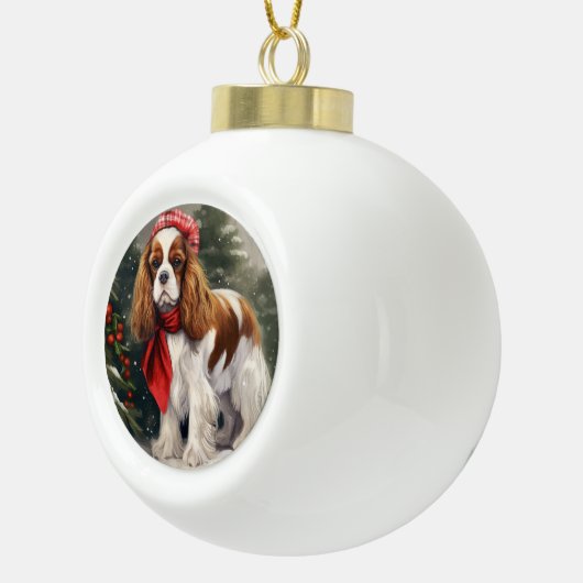 Cavalier King Charles Spaniel Dog Kerstmis Keramische Bal Ornament (Rechts)
