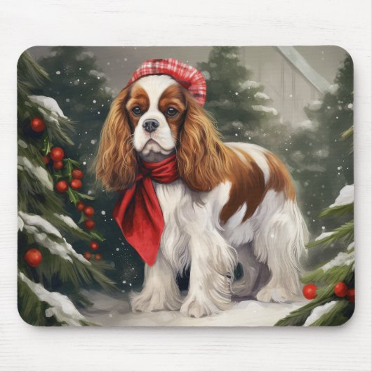 Cavalier King Charles Spaniel Dog Kerstmis Muismat (Voorkant)