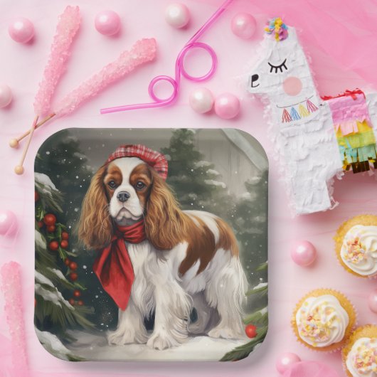 Cavalier King Charles Spaniel Dog Kerstmis Papieren Bordje (Feest)