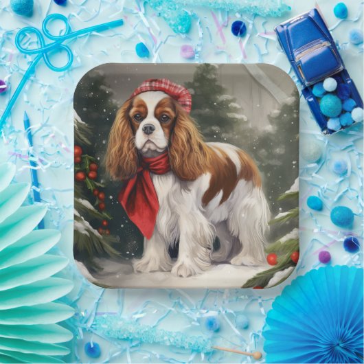 Cavalier King Charles Spaniel Dog Kerstmis Papieren Bordje (Feest)